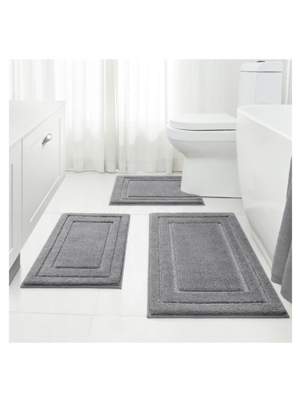 Microfiber Bathroom Rugs Set of 3 Non Slip Absorbent Bath Mats
